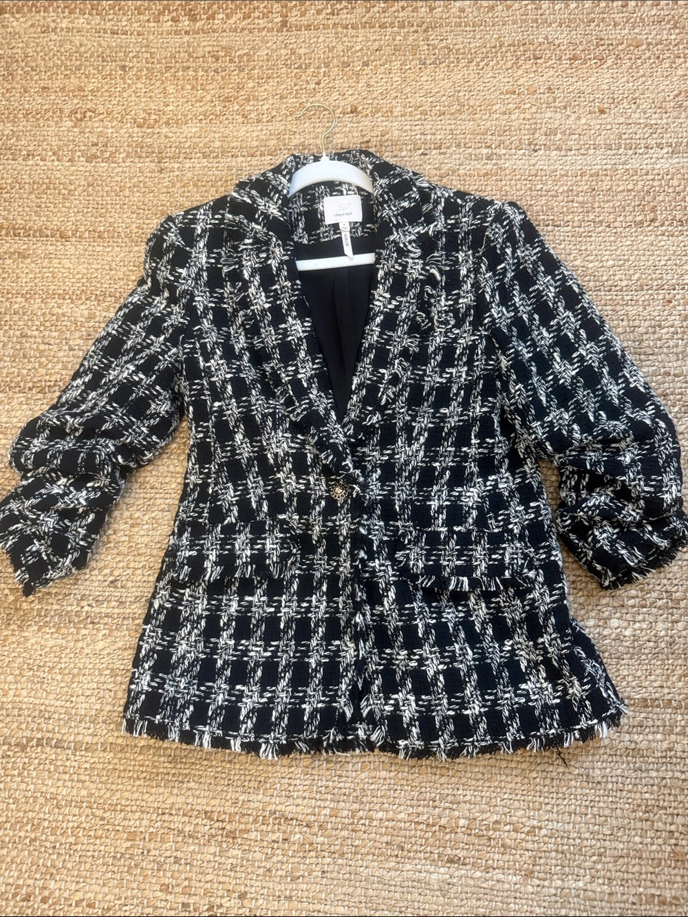 Cinq a Sept Khloe Black & White Tweed Blazer Jacket - Women's Classic Plaid
